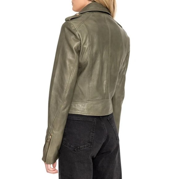 LAMARQUE Donna 21 Jacket In Vetiver Leather Biker Moto Jacket Casual sz S - Picture 8 of 16